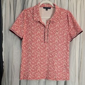 #133 Tommy Hilfiger Red and White Floral Polo Shirt